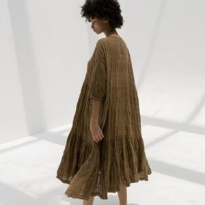 BLACK CRANE SHIRRED TENT DRESS